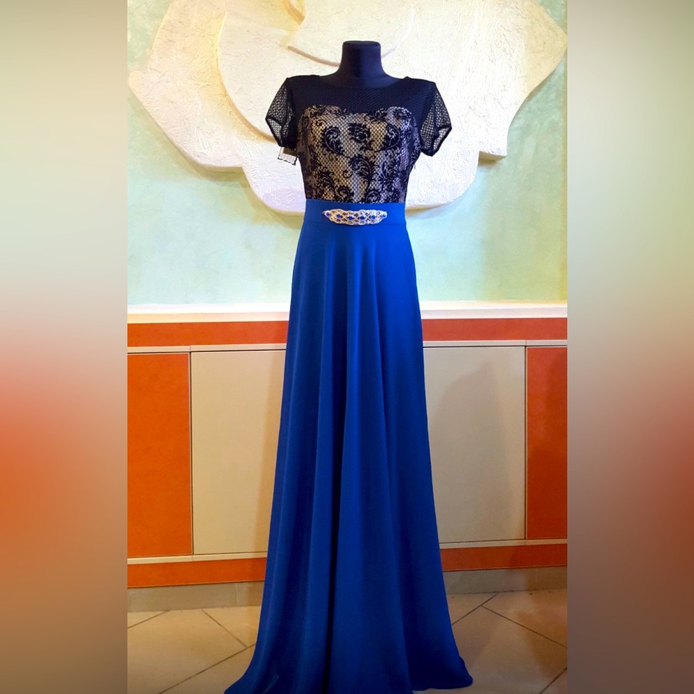Maxi Dress DELVINA, black/gold/ blue, size M